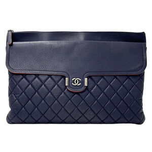 CHANEL Blue Leather Clutch Bag